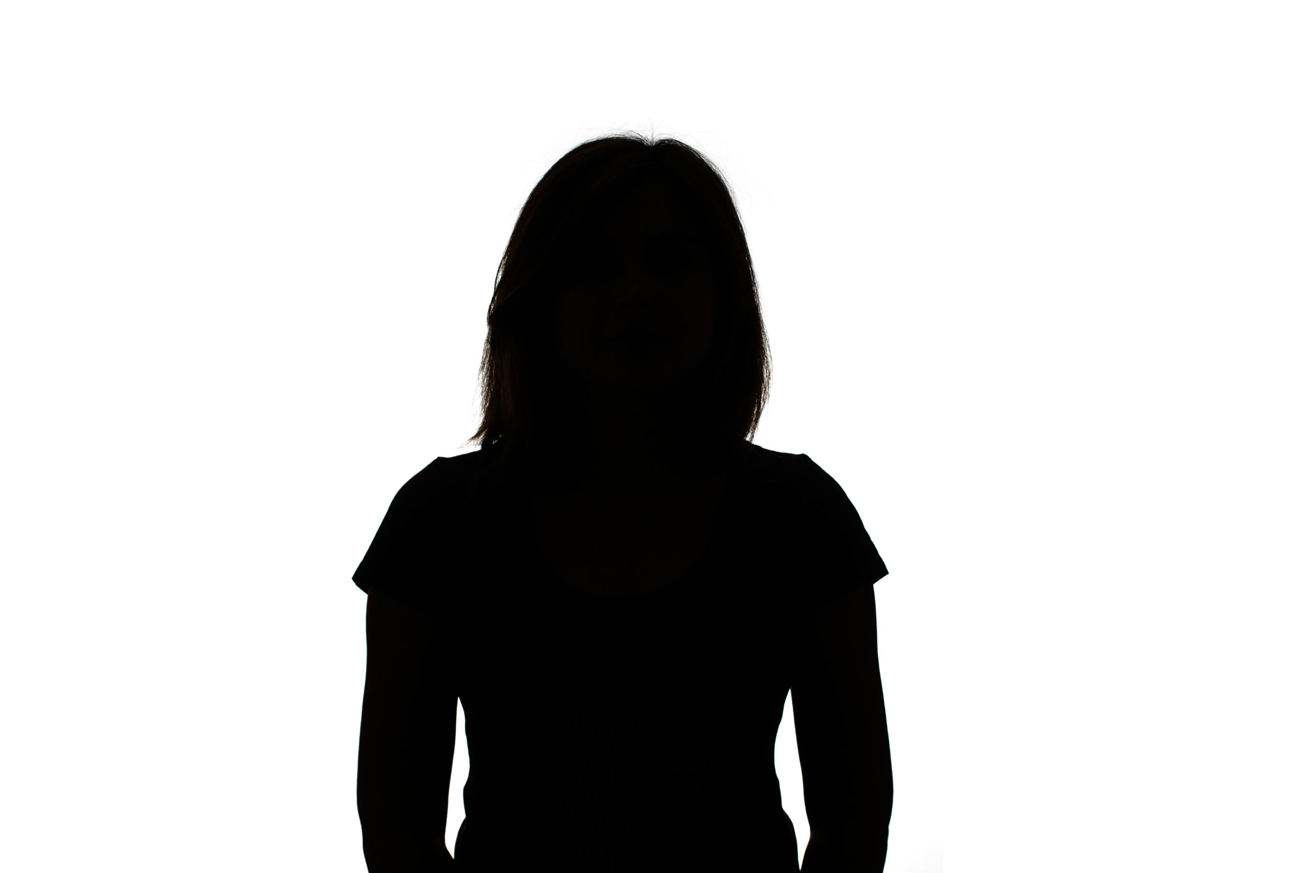 silhouette of a young woman on white background